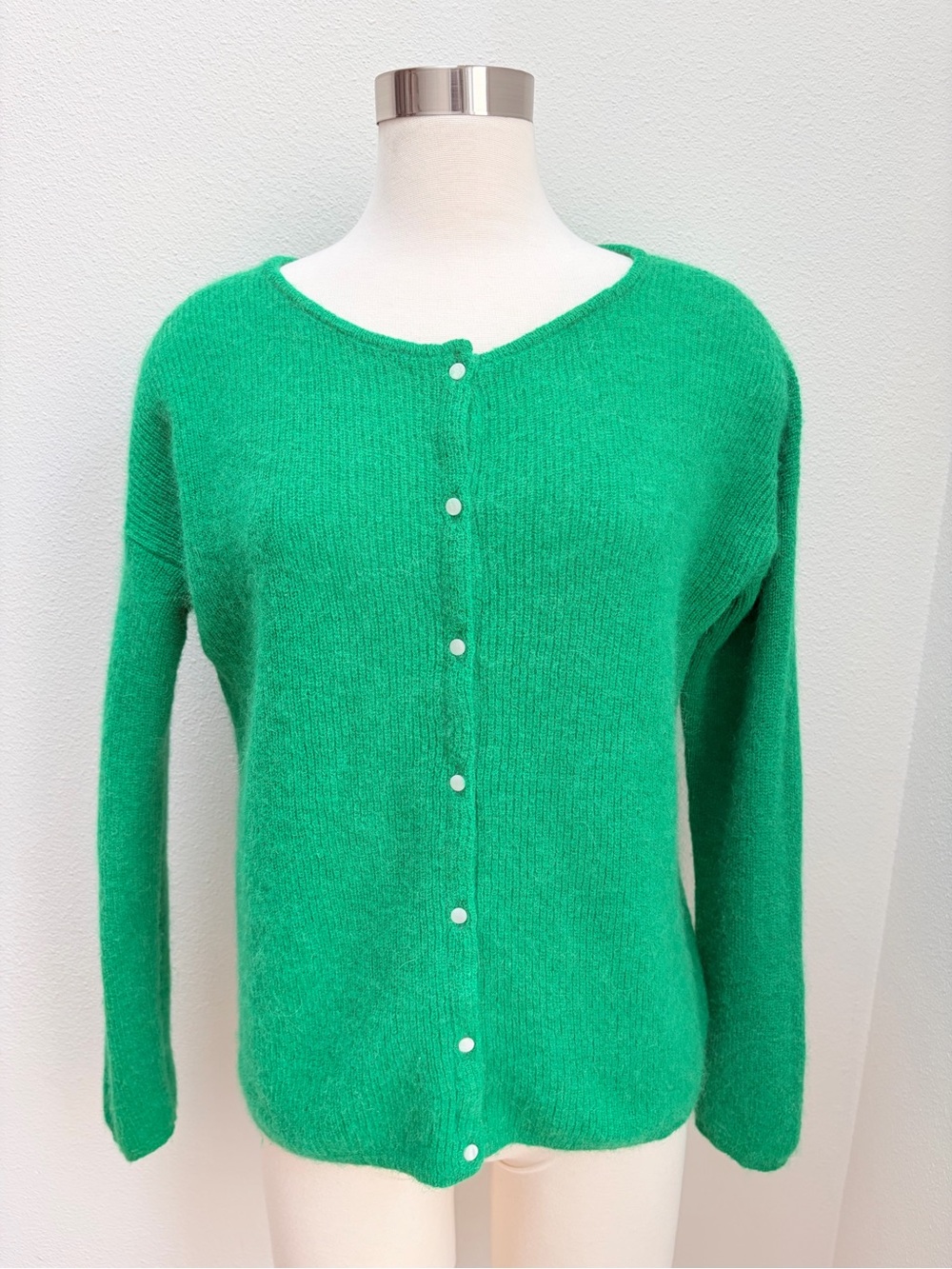 Sezane Gaspard Knit Cardigan Sweater Mohair Alpaca Sea Bright Green Size Small - Picture 2 of 11
